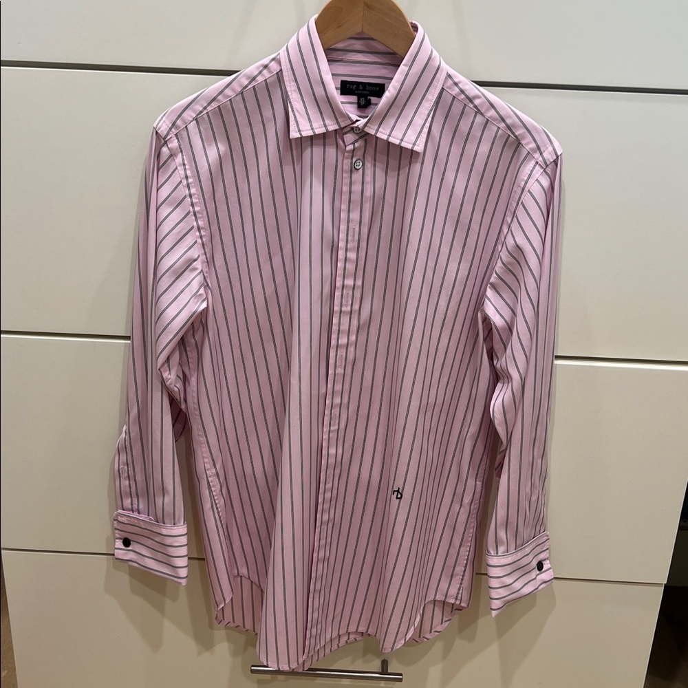 Rag & Bone Pink and Black Striped Button Down